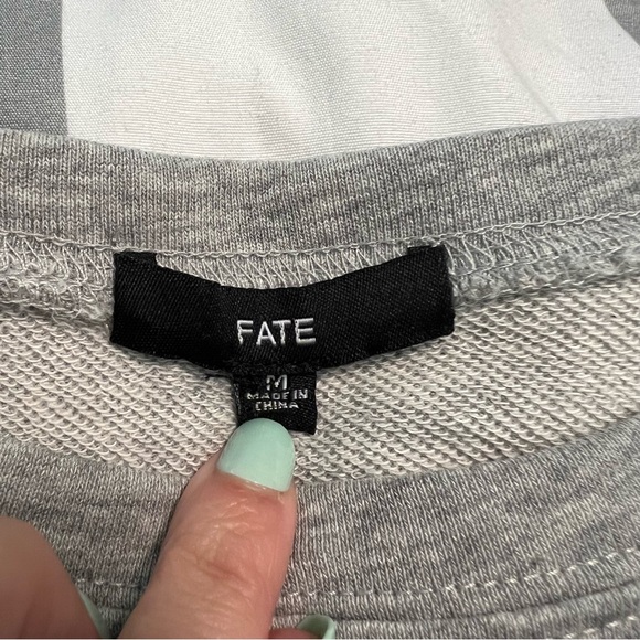 Fate Tiered French Terry and Gauze Boho Layered Tiered Top White and Grey Medium - Picture 7 of 11